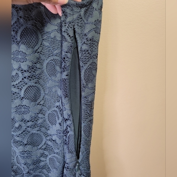 Colletta anthro dark green lace overlay high neck back keyhole lined dress size6 - Picture 5 of 9